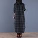 Women's Korean Style Patchwork Plaid Shirt Dress Loose Fitting Collar Long Sleeved Mid Length Cotton Linen Spring New_ecoleips.com