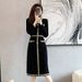 Women's Clothing Inspired Knit Dress French Style Shimmering Color Block Long Sleeved Bodycon Autumn Winter Fashion_ecoleips.com