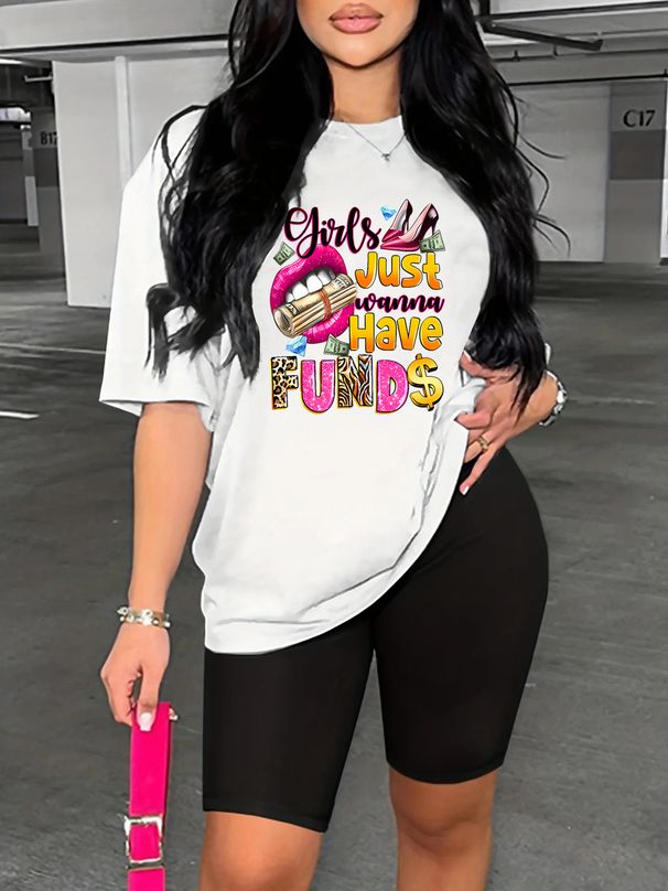 Summer Women's Casual And Fashionable Letter Pattern Printed Loose T-shirt+shorts Two-piece Sportswear Suitable For Daily Wear-118_ecoleips.com