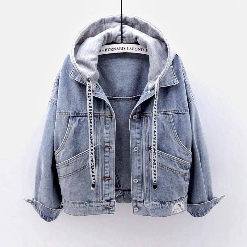 Korean Style Women's Hooded Denim Jacket Casual Short Top With Large Pockets Spring Autumn Fashion Outerwear_ecoleips.com