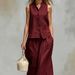 Effortless Cotton Linen Lounge Set – V-Neck Vest & Wide-Leg Pants (Wine Red/Black/Navy/Beige) | Breathable Two-Piece Outfit For Summer_ecoleips.com
