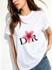 Women's Round Neck Short-sleeved T-shirt, Lily Pattern And Letter Print, Loose And Casual Summer Basic T-shirt_ecoleips.com