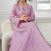 Luxury Embroidered Jalabiya Dress – Heavy Sequined Kaftan With Belt For Elegant Middle Eastern Occasions (Pink/Green, M-XL)_ecoleips.com