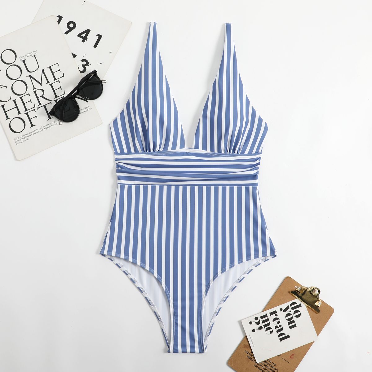 Women's Clothing Multi-Color Print One Piece Bikini Swimsuit V-Neck Slimming Adjustable Back Padded Bra Sexy Vacation Style_ecoleips.com