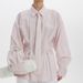Elegant Striped Printed Women's Long Sleeved Shirt Collared Tie Style Fitted Waist Fashion Top_ecoleips.com