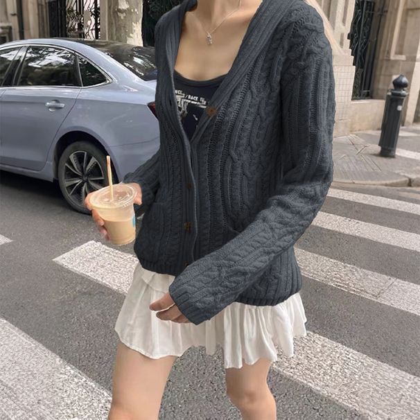 Diyun European And American Casual Simple Button Long Sleeve Shirt Jacket Woolen Women's Clothing 2025 Autumn Winter_ecoleips.com