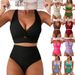 Women's European American Style Textured Bikini Set Front Knotted Top High Waisted Swimsuit Sexy Simple Style For Spring/Autumn Summer_ecoleips.com