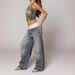 European And American Cross-Border Revice Retro Street Style Hot Girl Flipped Waist Design Washed Blue Jeans For Women_ecoleips.com