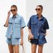 Women's Clothing Casual Loose Pocket Short Sleeved Shirt Denim Two Piece Suit_ecoleips.com
