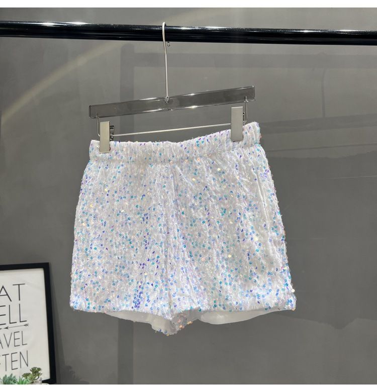 Sequin Embroidered High-Waist Shorts For Women - Stretchy Slim-Fit Hot Pants With Pockets, Black & Silver Glam Style_ecoleips.com