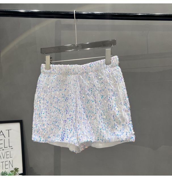 Sequin Embroidered High-Waist Shorts For Women - Stretchy Slim-Fit Hot Pants With Pockets, Black & Silver Glam Style_ecoleips.com