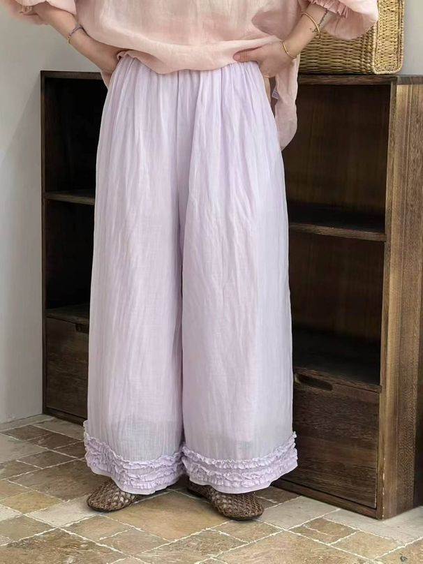 Japanese-style Ramie Vintage Lace Loose Casual Wide-leg Pants_ecoleips.com