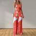 Voya Women's Elegant, Fashionable And Sexy V-neck Printed Vest And Wide Leg Pants Set With Multiple Colors To Choose From_ecoleips.com