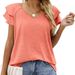 T-shirt Women 2025 V-neck Double Lotus Leaf Short Sleeve Solid Color Tshirts Women's Cheap Clothing China Sale BYT2208_ecoleips.com