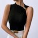 Women's Clothing Summer New Arrival Sleeveless Vest Top Elegant Simple Metal Ring Design Solid Color Slimming Effect_ecoleips.com