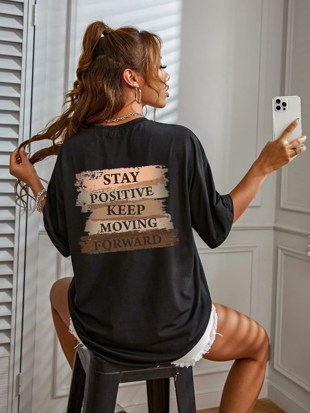 Women's Casual Loose T-Shirt Round Neck Short Sleeve Printed Simple Sports Top Style_ecoleips.com