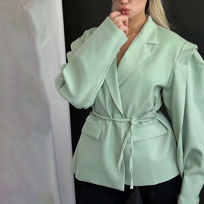 Women's V Neck Jacket Loose Versatile Slimming Lace Up Fashion Outerwear European American Style Autumn Winter New_ecoleips.com