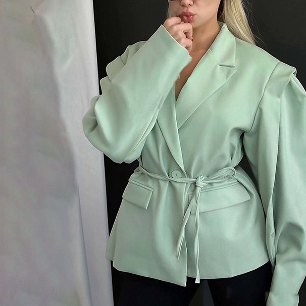 Women's V Neck Jacket Loose Versatile Slimming Lace Up Fashion Outerwear European American Style Autumn Winter New_ecoleips.com