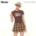 HeyHenry Summer Ruffled Slim Fit Printed round Neck T-Shirt Street Style Niche Hot Girl Top_ecoleips.com