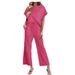 Striped Women's Two Piece Set Short Sleeve Wide Leg Pants Summer Casual Fashion Clothing_ecoleips.com