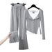 Women's Clothing Spring gray two piece tops bottoming shirt with split pants casual pants suit new women's spring_ecoleips.com