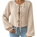 Voya Women's Elegant And Intellectual Style T-shirt For Autumn And Winter, Loose And Slim Fit, Short And Tied Cardigan Top_ecoleips.com