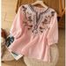 Women's Embroidered Cotton Linen Blend Pullover Loose Fit Casual Summer Shirt Retro Ethnic Literary Style Heavy Duty Top_ecoleips.com