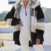 Women's Clothing autumn and winter warm plush patchwork zipper pocket hooded loose coat _ecoleips.com