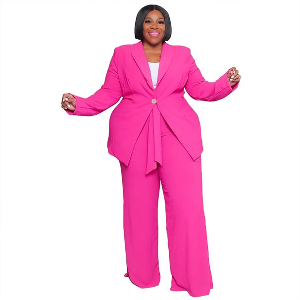 Women's Clothing Plus Size Women's Clothing Fashion Temperament Professional Leisure Long Sleeved Trousers Tie Two Piece Suit_ecoleips.com
