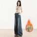 Orange Silk Women's Clothing#American Style Design Wide-Leg Jeans Spring High-Waisted Loose Slimming Floor-Length_ecoleips.com
