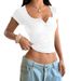 Y2K Aesthetic Button Front Lace Trim Short Sleeve T-Shirt For Women - Vintage Inspired Casual Top With Feminine Details For Spring Summer Fashion_ecoleips.com