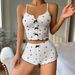 New Women's Pajamas Set Heart Printed Home Clothes Front Slit Suspender Design_ecoleips.com