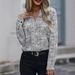 Women's Clothing Retro-Inspired Office Shirt | Black & White Geometric Print – Timeless Elegance Meets Modern Professionalism_ecoleips.com