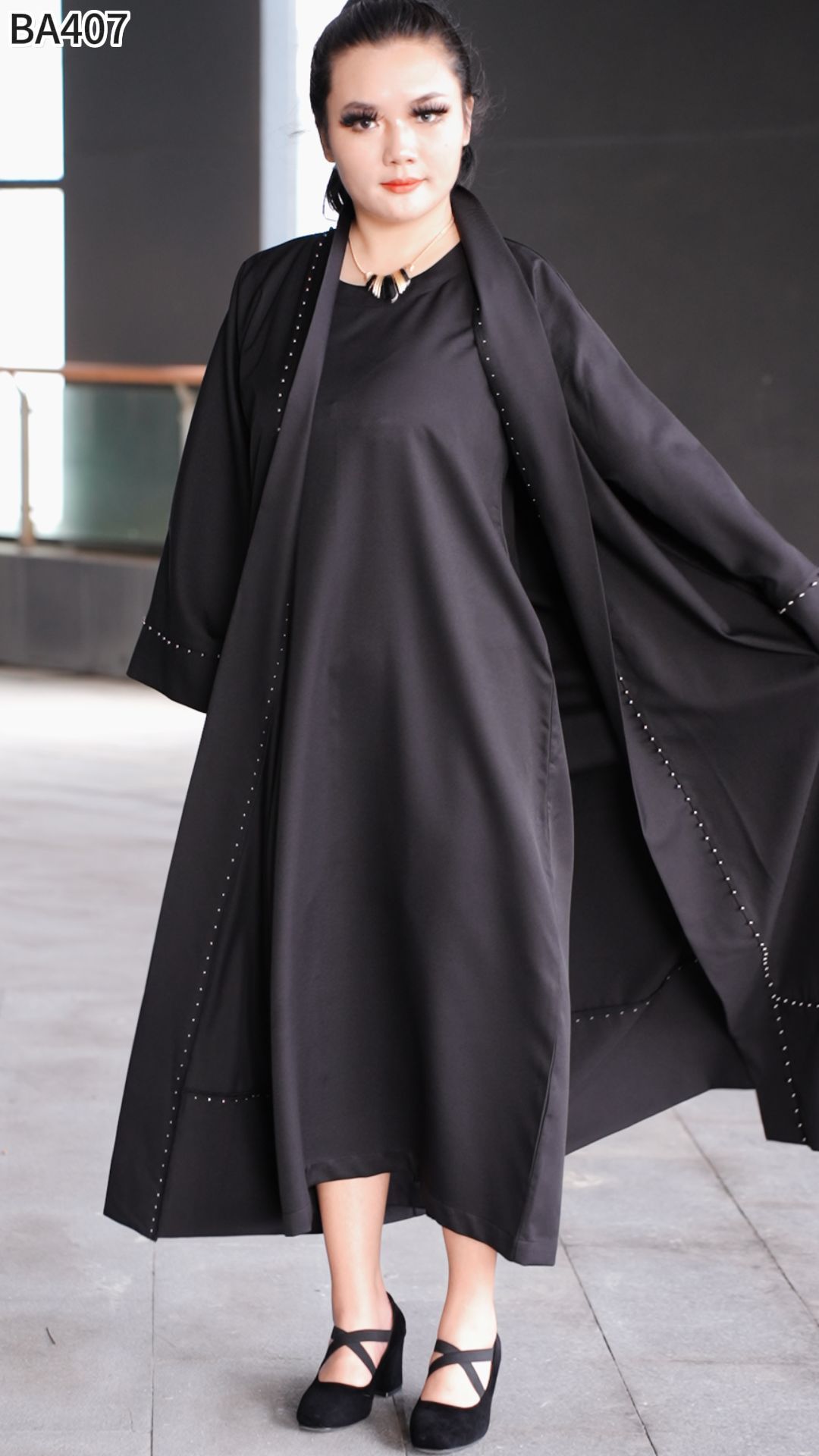 2025 High-end Beaded Fashion Women's Plus Size Muslim Set Abaya BA 411_ecoleips.com