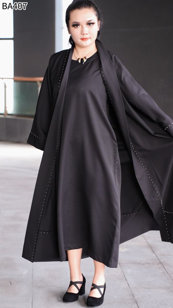 2025 High-end Beaded Fashion Women's Plus Size Muslim Set Abaya BA 411_ecoleips.com
