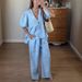 Women’s Clothing Spring And Summer New Sweet Solid Color Suit Pure Cotton V Neck Top Bubble Short Sleeved Trousers 2 Piece Set_ecoleips.com