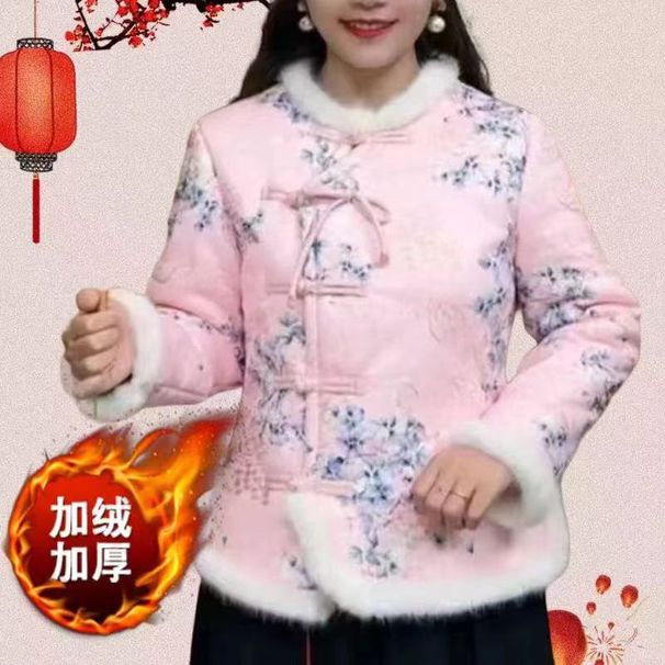 girl 2024 Autumn Winter New Chinese Fleece-Lined Thickened Retro Jacket Slimming Concealing Button Short Ethnic Style Cotton_ecoleips.com