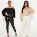 Sequin Off-Shoulder Top – Glamorous Lantern Sleeve Blouse With Stretch Polyester & Embroidered Detailing (S-XXL, Black/Beige)_ecoleips.com