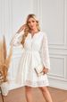 Women's Clothing V Neck Hollow Eyelet Embroidery Pleated Long Sleeved Dress_ecoleips.com
