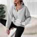 Women’s Half-Zip Fleece Sweatshirt – Oversized Pullover (Light Gray/Dark Gray/Rose Red/Black/Apricot, XS-XXL)_ecoleips.com
