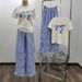 Women's Clothing Sweet Cute Women's Summer Bow Print Two Piece Set Short Sleeve Striped Wide Leg Pants Style Clothing For Ladies_ecoleips.com