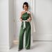 Women's Clothing Ribbon Black And White Contrast Bow Decoration One Shoulder Dress Straight Jumpsuit Trousers_ecoleips.com