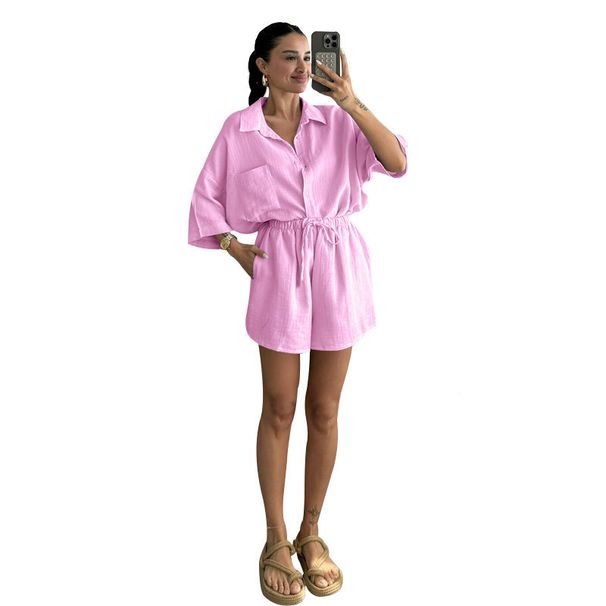 Women's Clothing Solid Color Cardigan Long Sleeve Women's Shirt Fashion Casual Shorts Suit_ecoleips.com