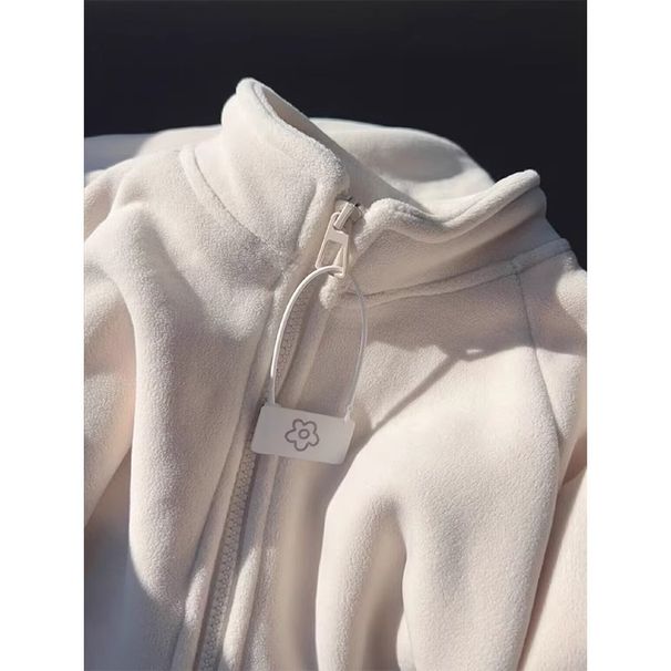 Cozy Fleece-Lined Zip-Up Hoodie – Oversized Stand Collar Pullover With Plush Sherpa Interior (Beige) – Warm Loungewear For Women_ecoleips.com