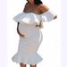 Elegant Lotus Wrap Fishtail Midi Dress - Flowy Asymmetrical Hem, Breathable Polyester & Spandex, Casual To Office Wear (White/Pink/Blue, XS-XXXL)_ecoleips.com