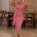 Women's Clothing Fashion Temperament Elegant Ruffled Solid Color Hip Wrapped African Dress_ecoleips.com