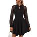 Elegant Women's Long Sleeve Dress European American Style Solid Color French Lace Tie Color Block Spring New 2026_ecoleips.com