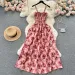 New Summer Korean Fashion Rose Flower Print Romantic Retro Party Dress Elastic High Waist Vacation Long Dress Beach Vestido_ecoleips.com