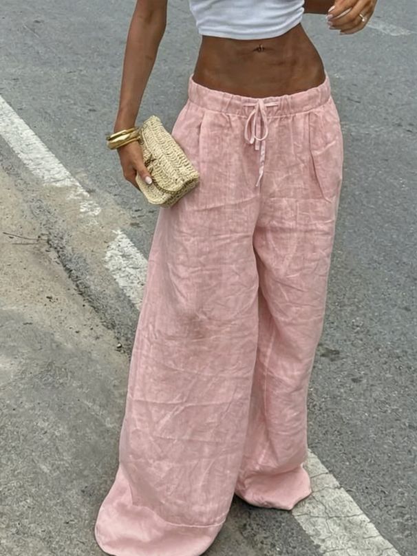 Women's Solid Color Slimming Long Pants 2026 New Summer Thin Casual Loose Fit Bottoms for Foreign Trade_ecoleips.com