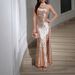 Elegant Sophisticated Sequined Evening Gown One Shoulder Slit Banquet Dress Women's Party Wear_ecoleips.com